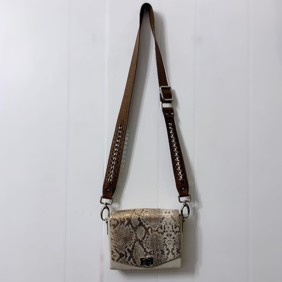 Free People Metallic Leather Snake Snakeskin Print Bag Purse Small Crossbody - Picture 2 of 16